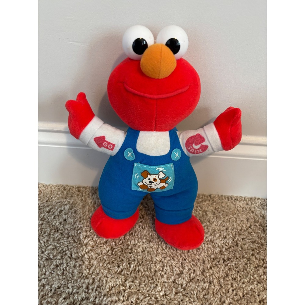 Vintage 1997 Tyco Sesame Street Elmo Plush Blue Overalls Puppy Dog Toy Red